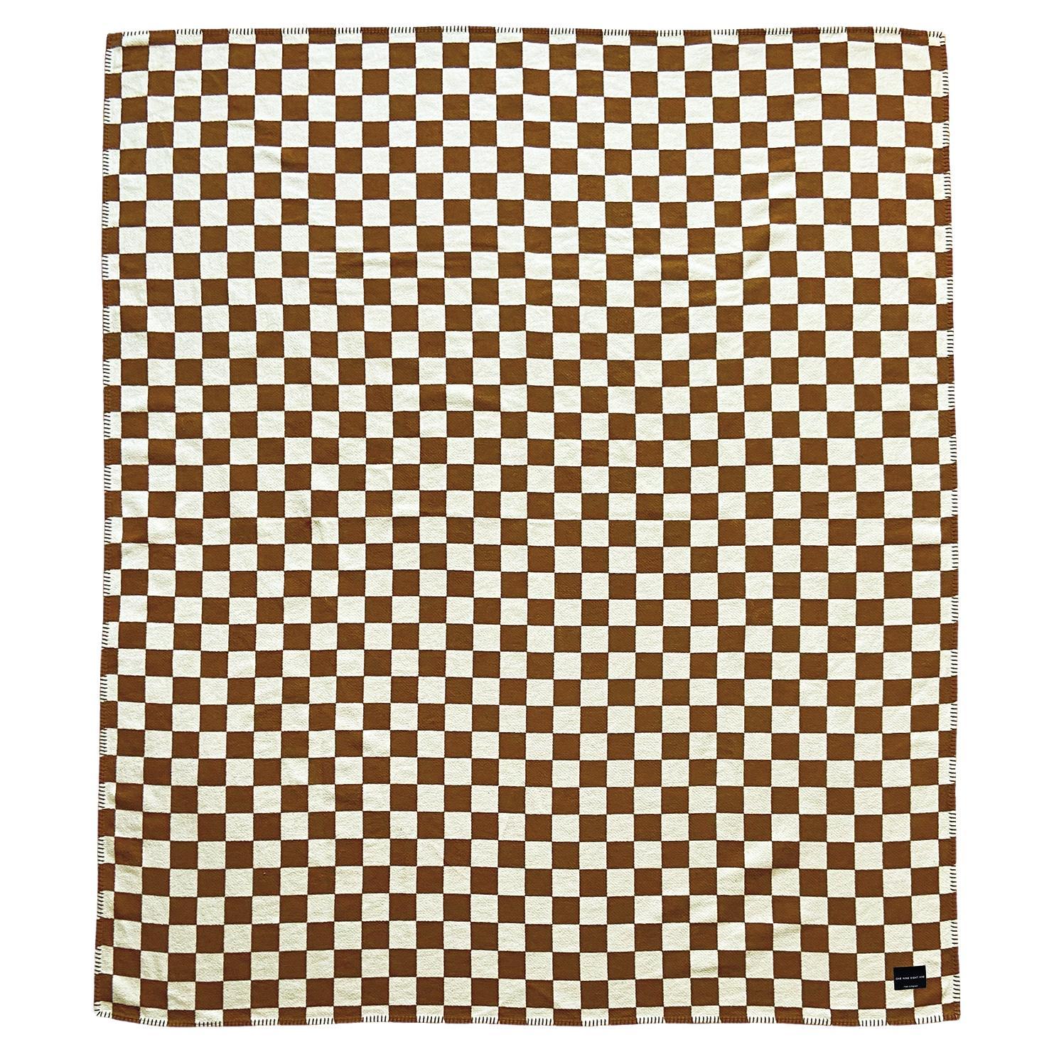 Sona Checkerboard Brown Recycled Cotton Throw