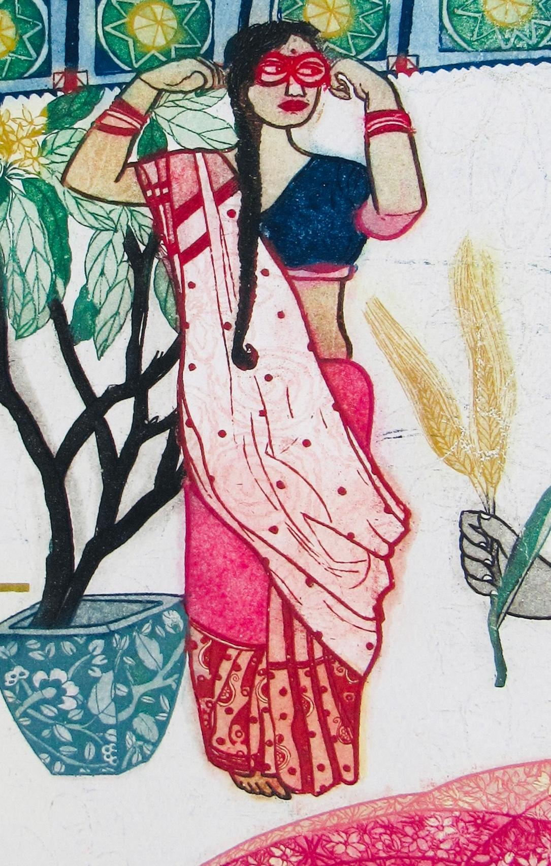 Set 5 Etchings Installation Ed 4/7 Indian Female Artist Surreal Pop Pink Blue For Sale 6