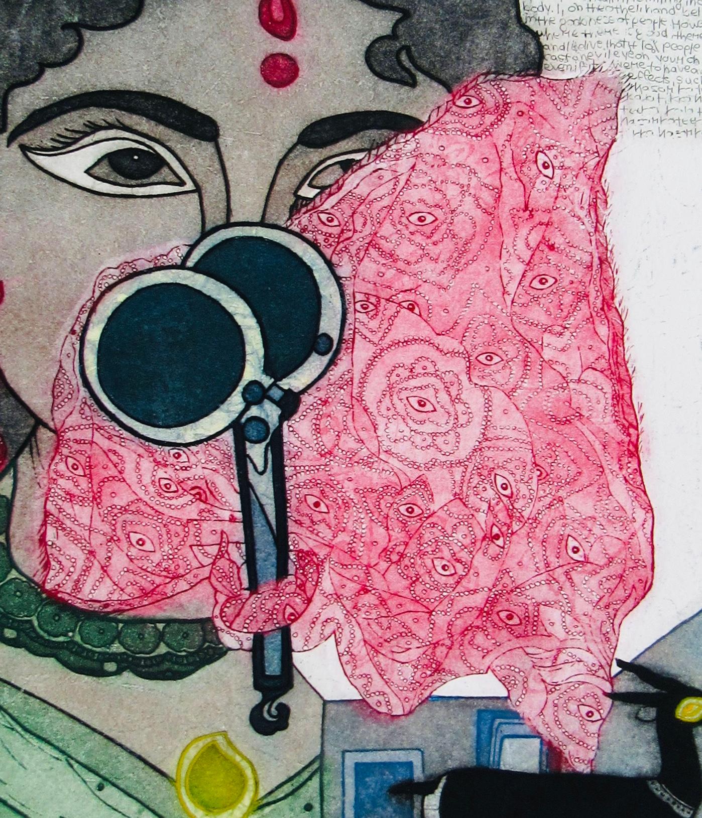 Set 5 Etchings Installation Ed 4/7 Indian Female Artist Surreal Pop Pink Blue For Sale 6