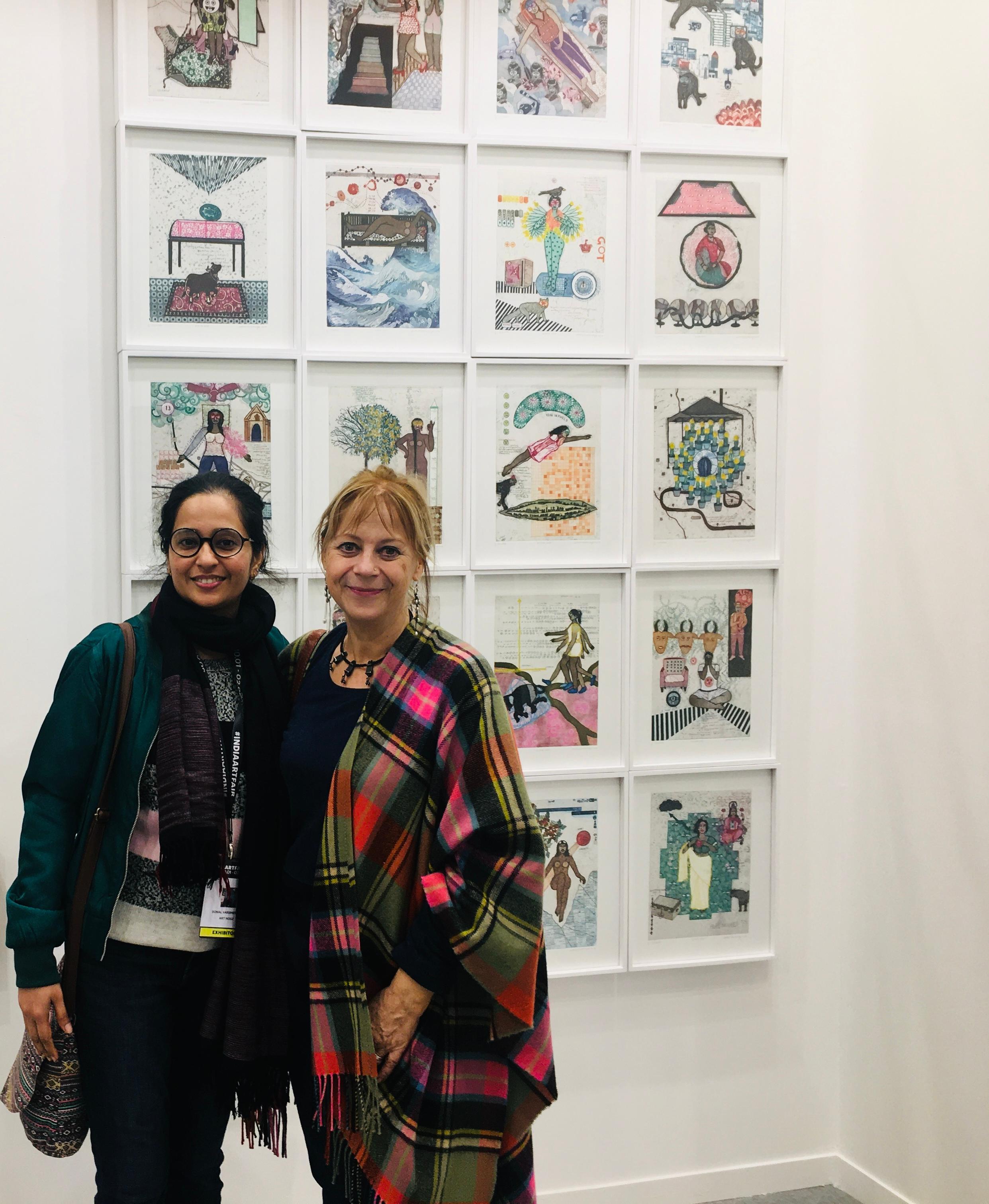 Pop Art Cultura Acquaforte Edizione 2/5 India Lucknow Artista Donna Gatto Verde Viola in vendita 16