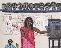 Édition Pop Art 2/5 Gravure de l'artiste de Lucknow, Femme et fille rose et bleue