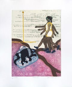 Gravure Pop Art - Édition 2/5 - Artiste de Lucknow - Femme éléphant rose et bleu