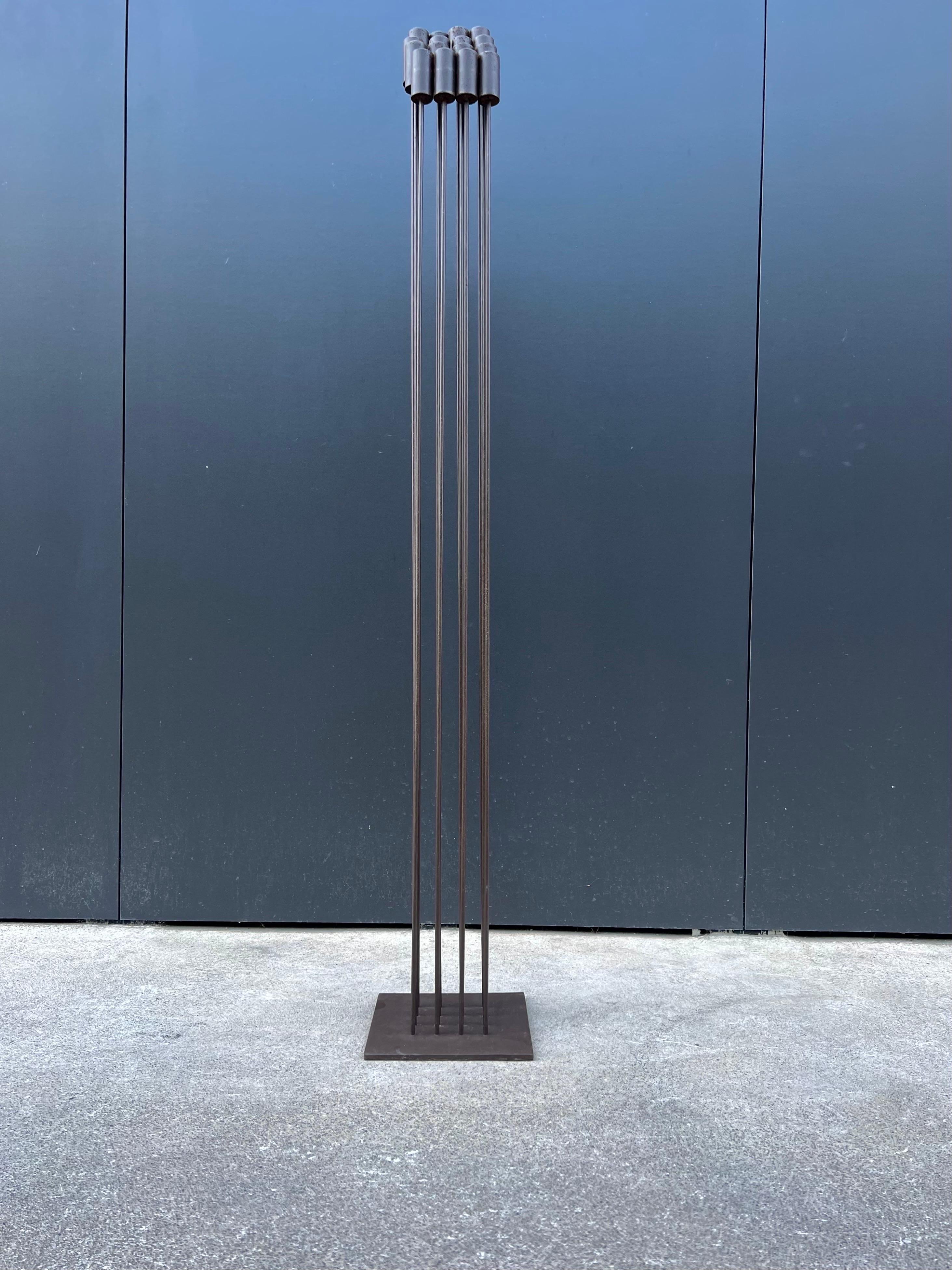 Vintage Sonambient cattails sound sculpture in the manner of Harry Bertoia circa 1970. It is in great vintage condition with patina throughout, four rows of four copper colored sound rods.