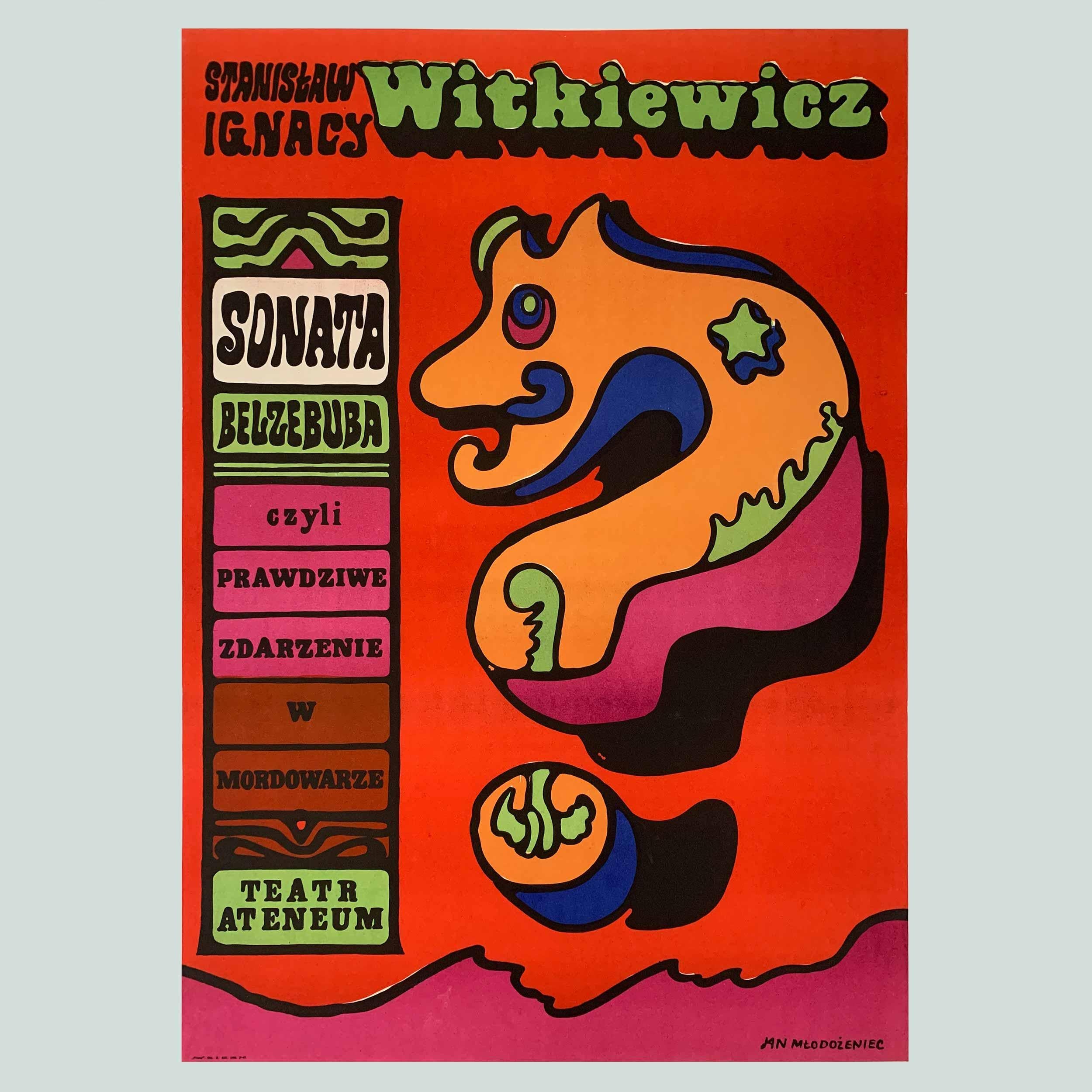 Mid-Century Modern Affiche de théâtre polonais vintage Sonata Belzebuba de Jan Mlodozeniec, 1969 en vente