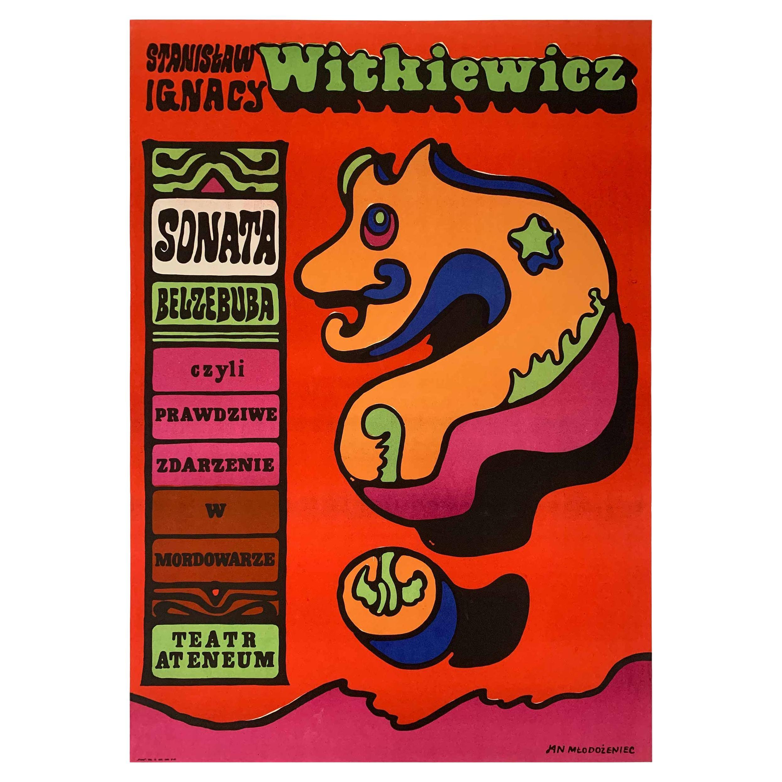Affiche de théâtre polonais vintage Sonata Belzebuba de Jan Mlodozeniec, 1969