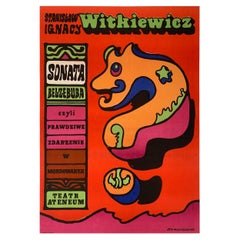 Affiche de théâtre polonais vintage Sonata Belzebuba de Jan Mlodozeniec, 1969