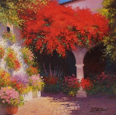 Arches and bougainvilleas - Original oil painting - Impressionist