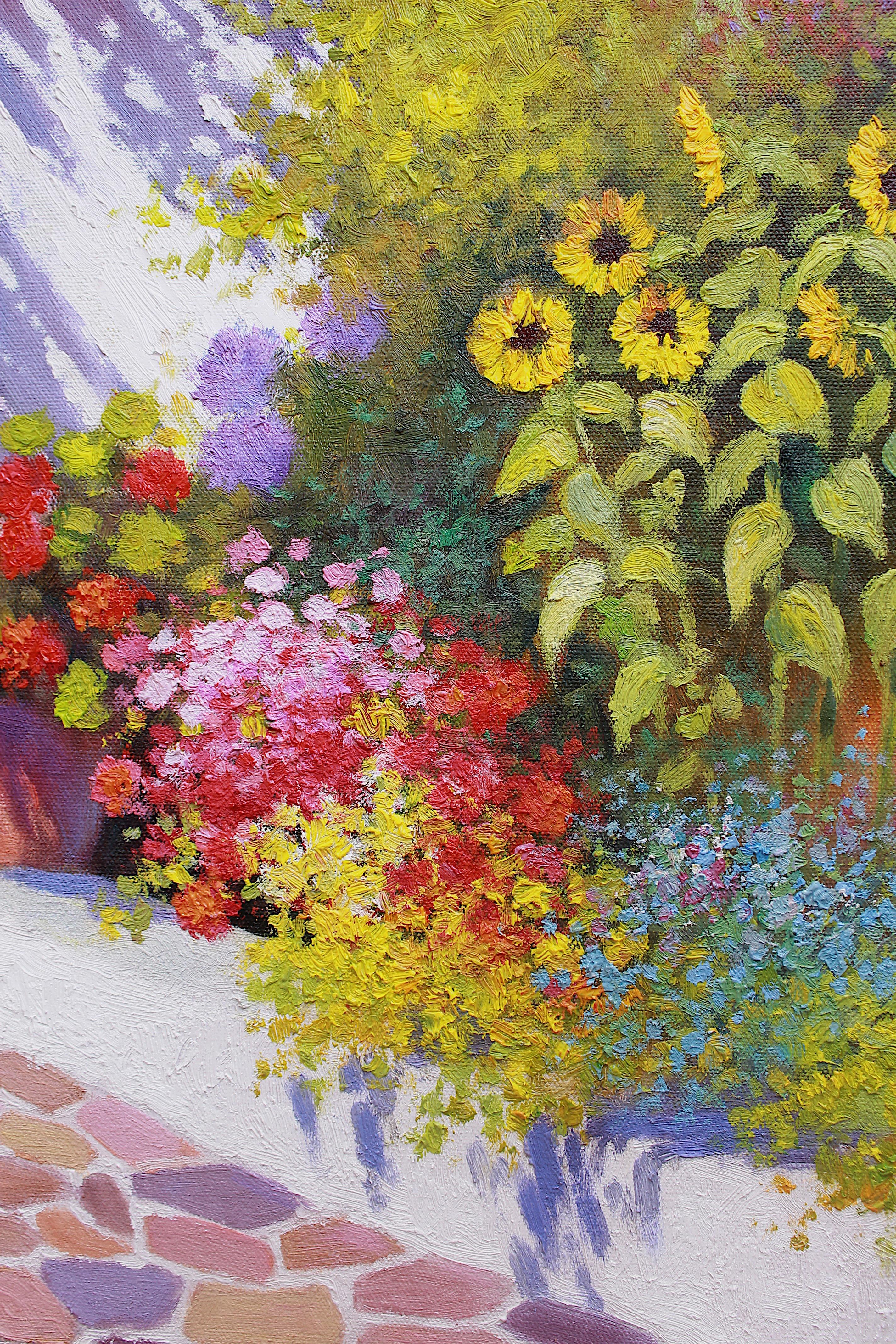 Floral Pathway - Original oil painting - Impressionist - Painting by Sonco Carrasco