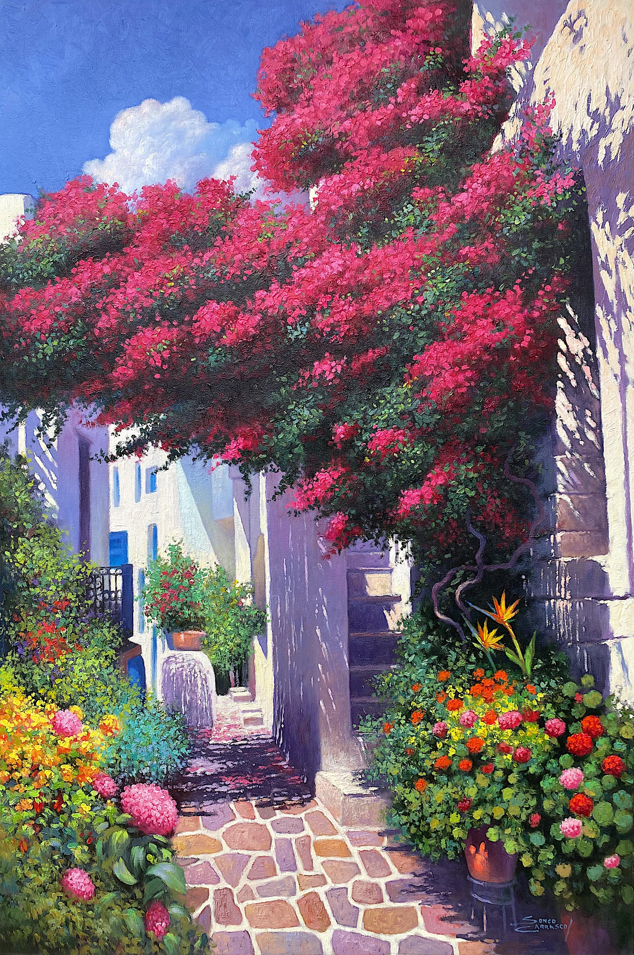 Sonco Carrasco Landscape Painting - Pathway in Greece I - Original oil painting - Impressionist