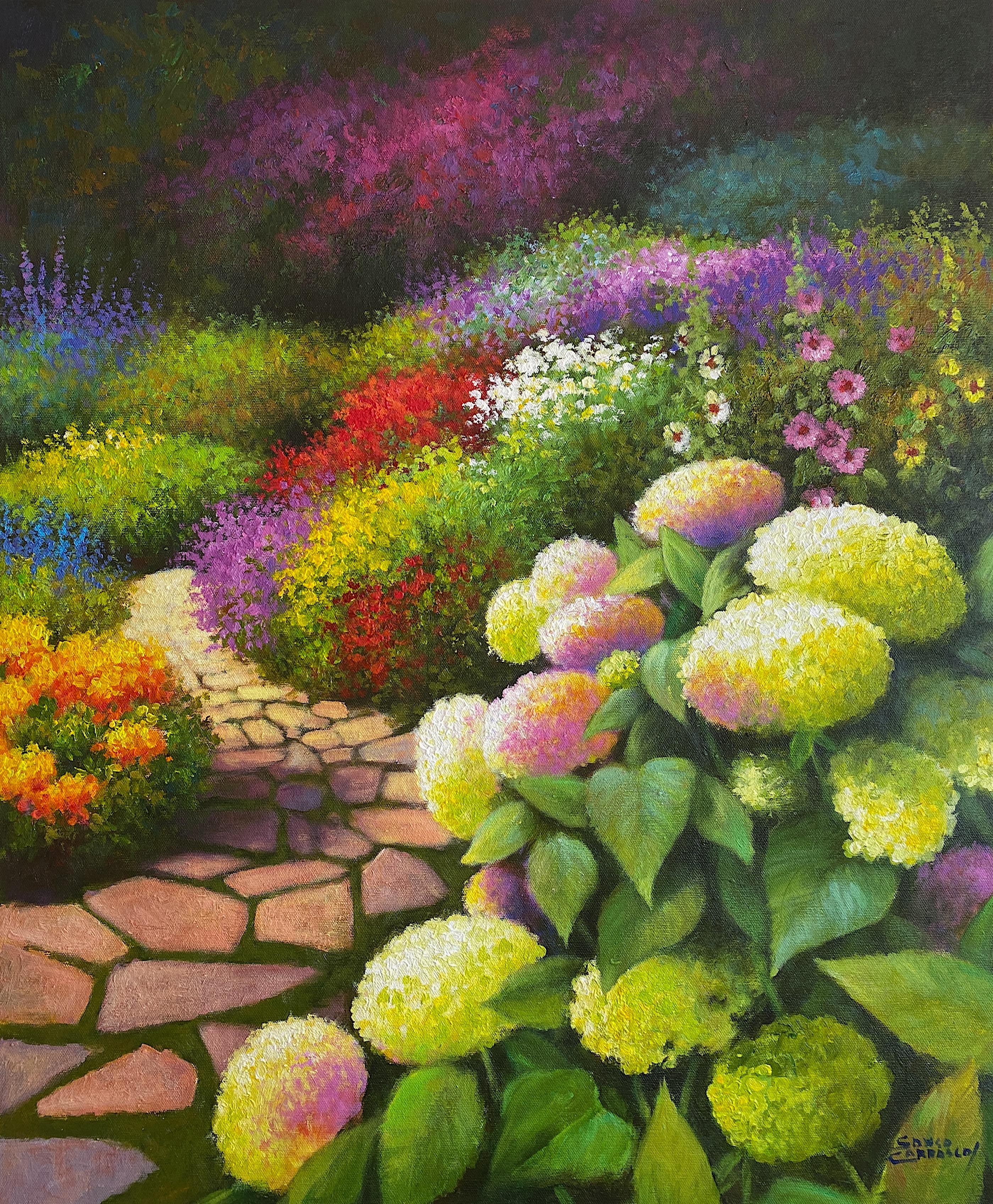 Sonco Carrasco Landscape Painting - Spring garden - Acrylic oil painting