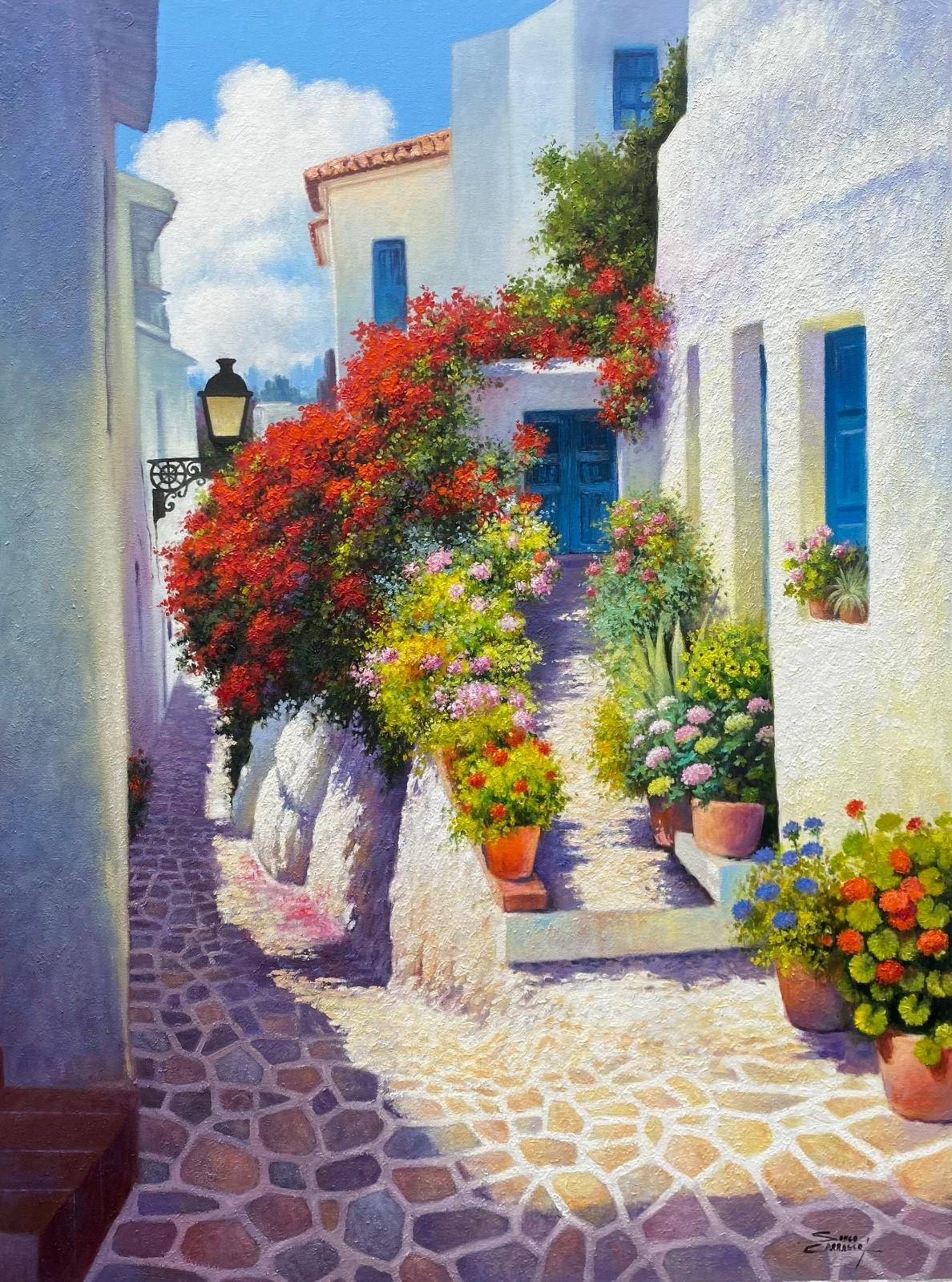Landscape Painting de Sonco Carrasco - Summer Morning-original impressionism floral cityscape painting-contemporary art