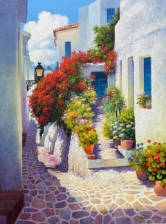 Summer Morning-original impressionism floral cityscape painting-contemporary art