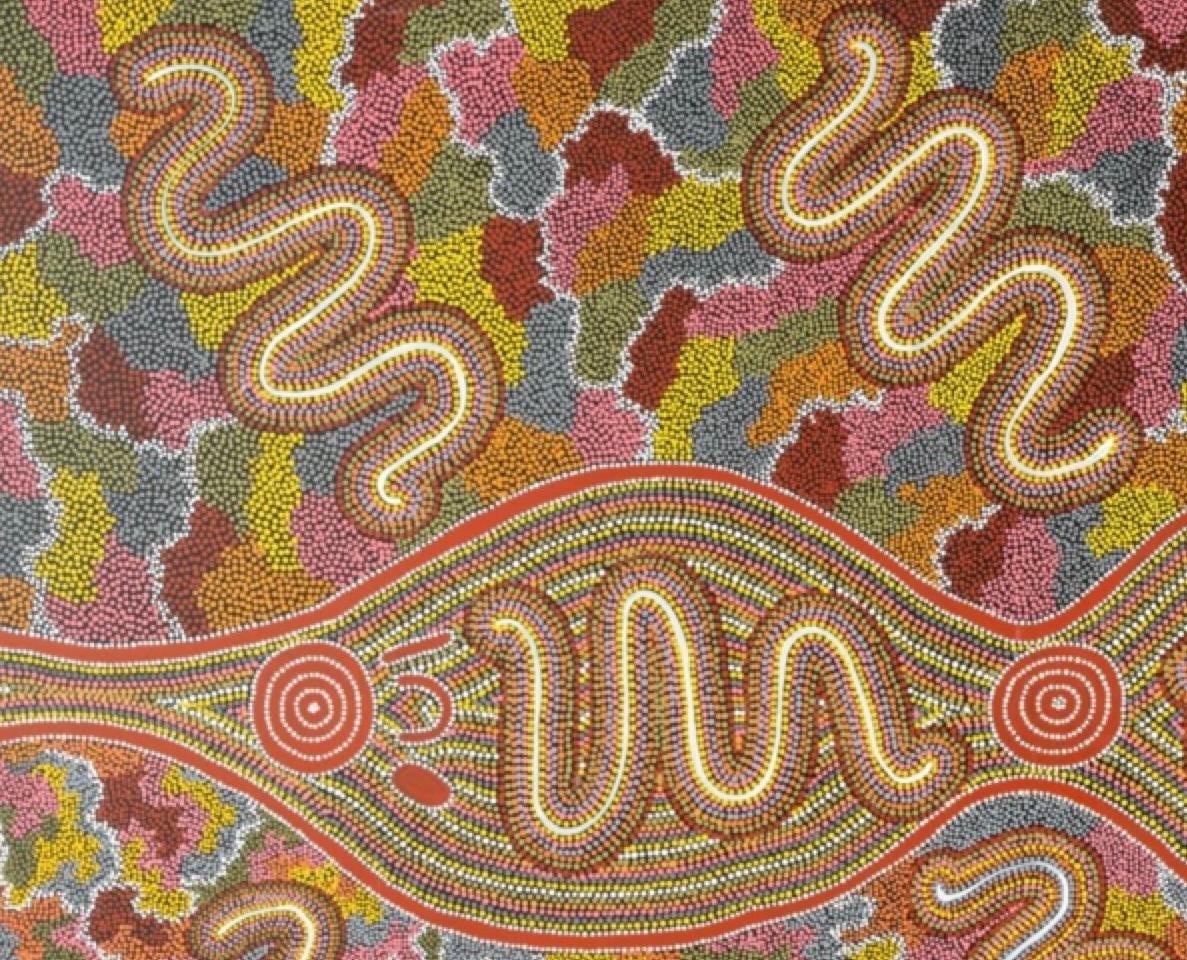 Worm Dreaming @ Mt. Wedge LARGE Aborigine Papunya australische weibliche Künstlerin 1988 im Angebot 1