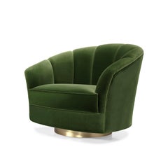 Poltrona girevole Soneto rivestita in velluto verde bosco di Bow and Arrow