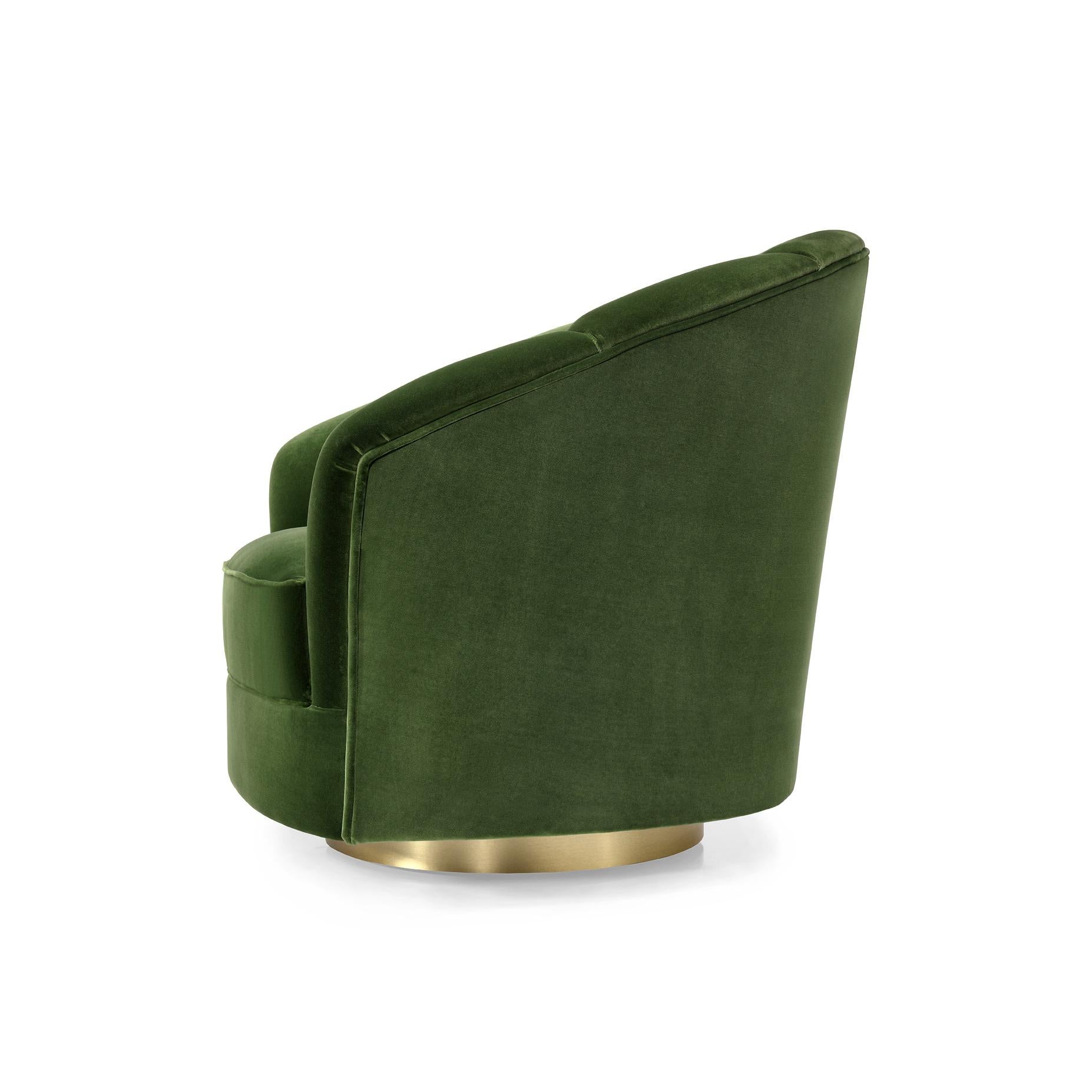 Moderne Fauteuil pivotant Soneto tapissé de velours vert forêt par Bow and Arrow en vente