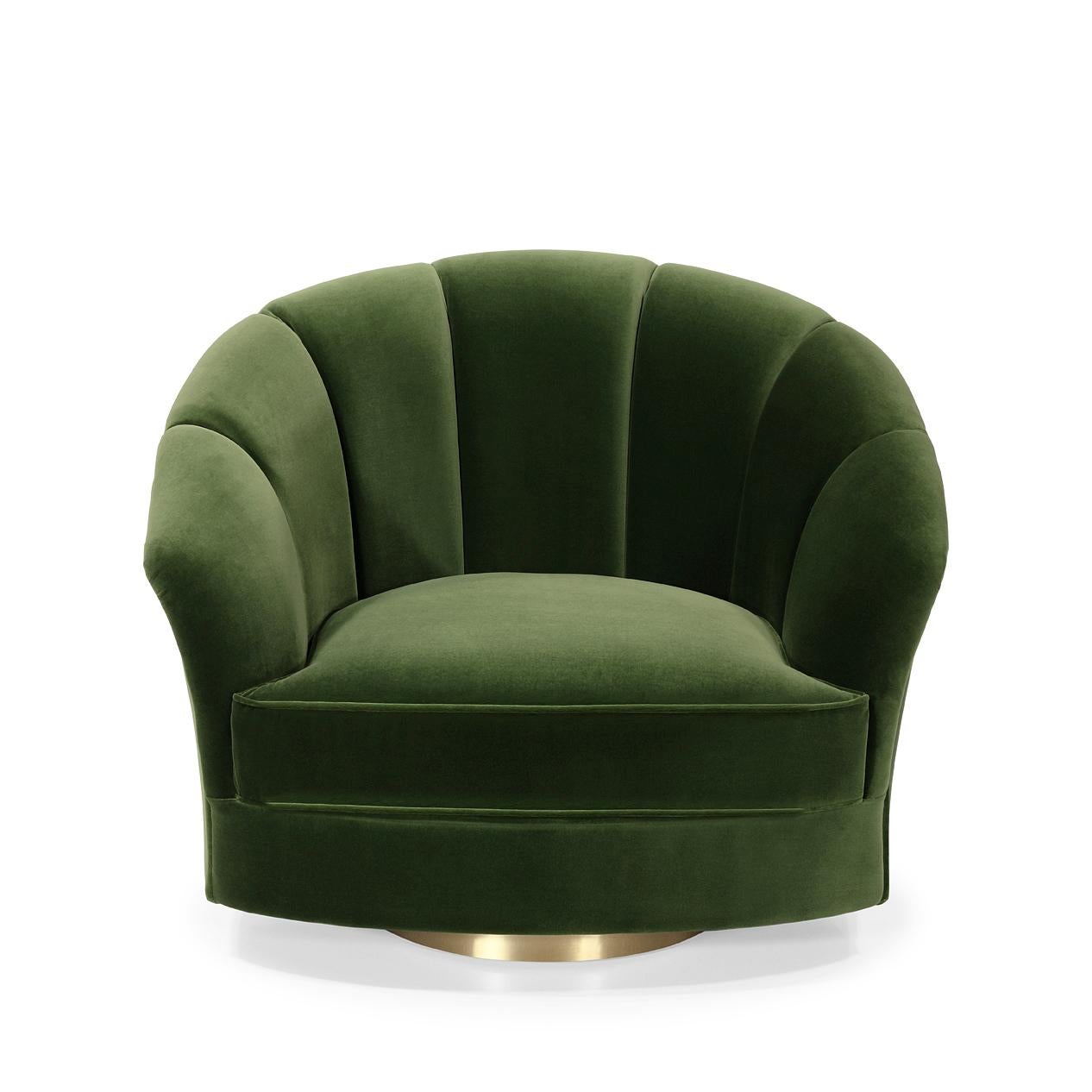 Ferronnerie Fauteuil pivotant Soneto tapissé de velours vert forêt par Bow and Arrow en vente