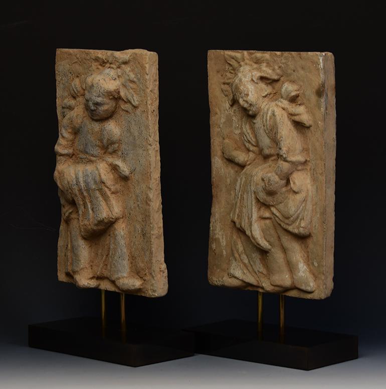 Song Dynasty, A Pair of Antique Chinese Pottery Brick Tile with Drummers For Sale 5