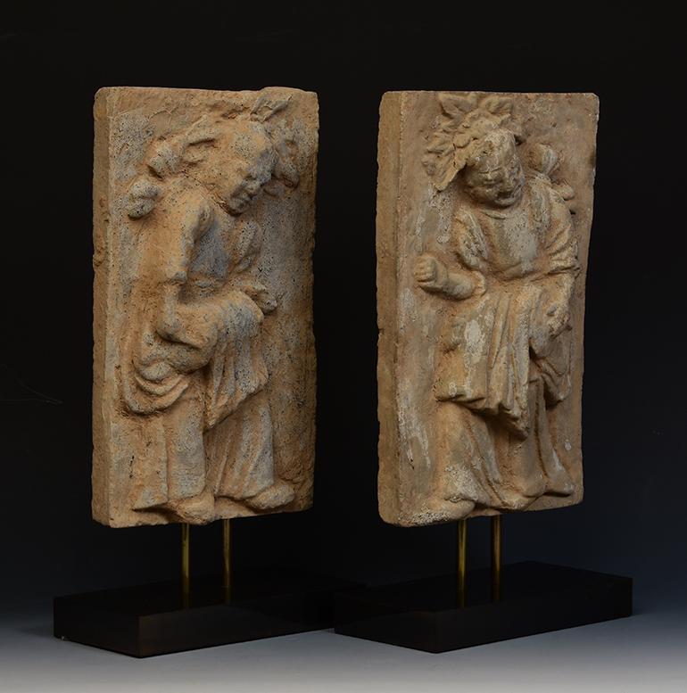 Song Dynasty, A Pair of Antique Chinese Pottery Brick Tile with Drummers For Sale 8