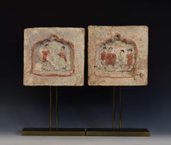 Dinastia Song, Coppia di antiche mattonelle cinesi in ceramica con figure