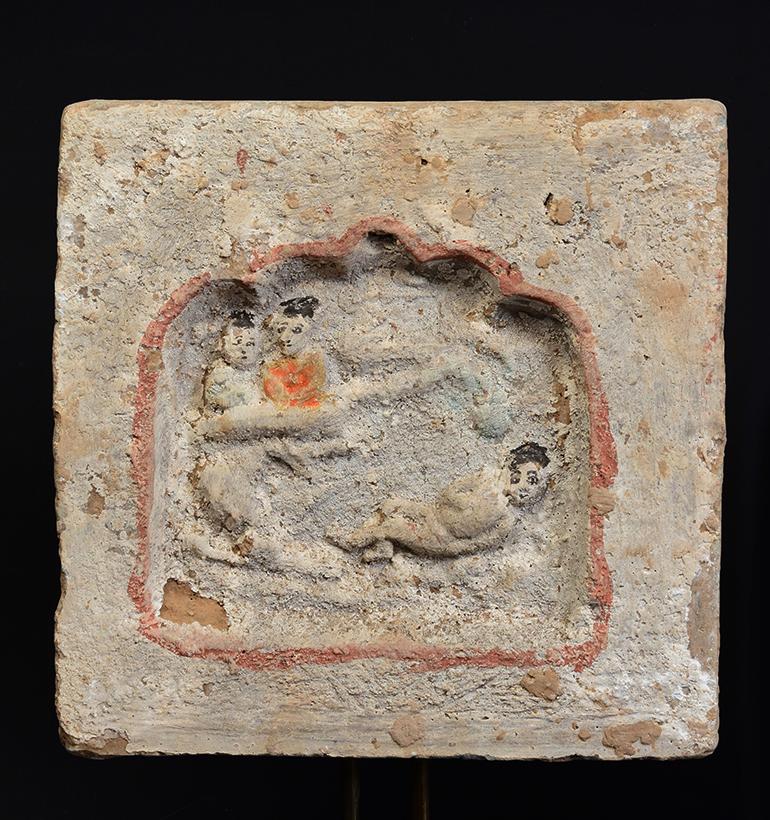 Hand-Carved Song Dynasty, A Pair of Antique Chinese Pottery Brick Tile with Figures For Sale
