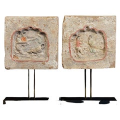 Song Dynasty, a Pair of Used Chinese Pottery Brick Tile with Figures