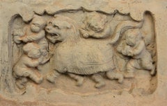 Song Dynasty, A Pair of Antique Chinese Pottery Brick Tile with Lion and Figures