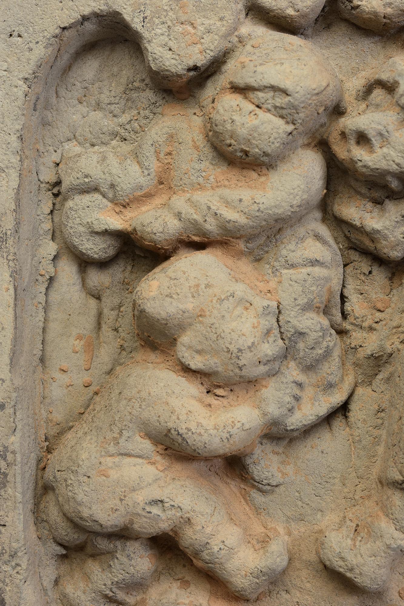 Hand-Carved Song Dynasty, A Pair of Antique Chinese Pottery Brick Tile with Lion and Figures For Sale
