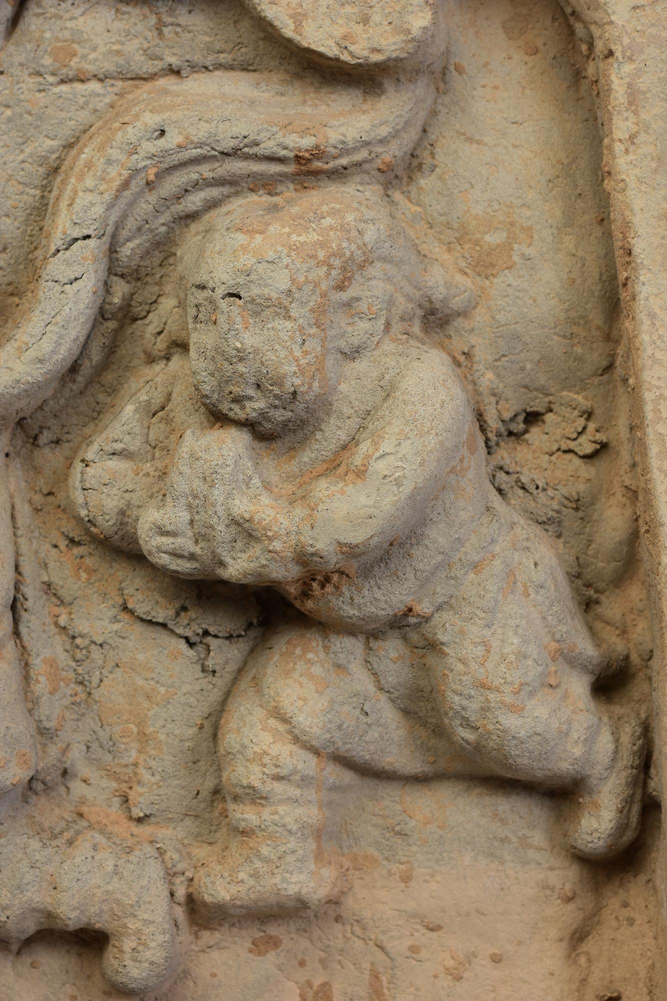 18th Century and Earlier Song Dynasty, A Pair of Antique Chinese Pottery Brick Tile with Lion and Figures For Sale