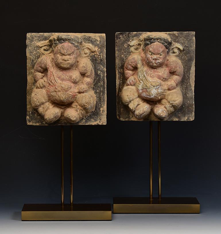 Song Dynasty, a Pair of Antique Chinese Pottery Brick Tile with Tomb Guardian For Sale 6