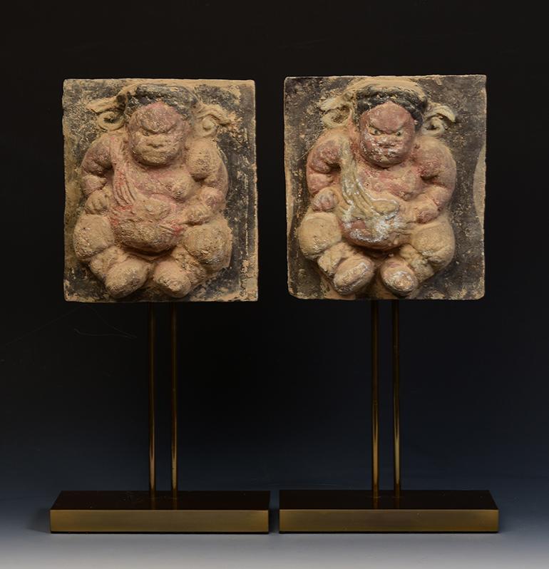 Song Dynasty, a Pair of Antique Chinese Pottery Brick Tile with Tomb Guardian For Sale 3