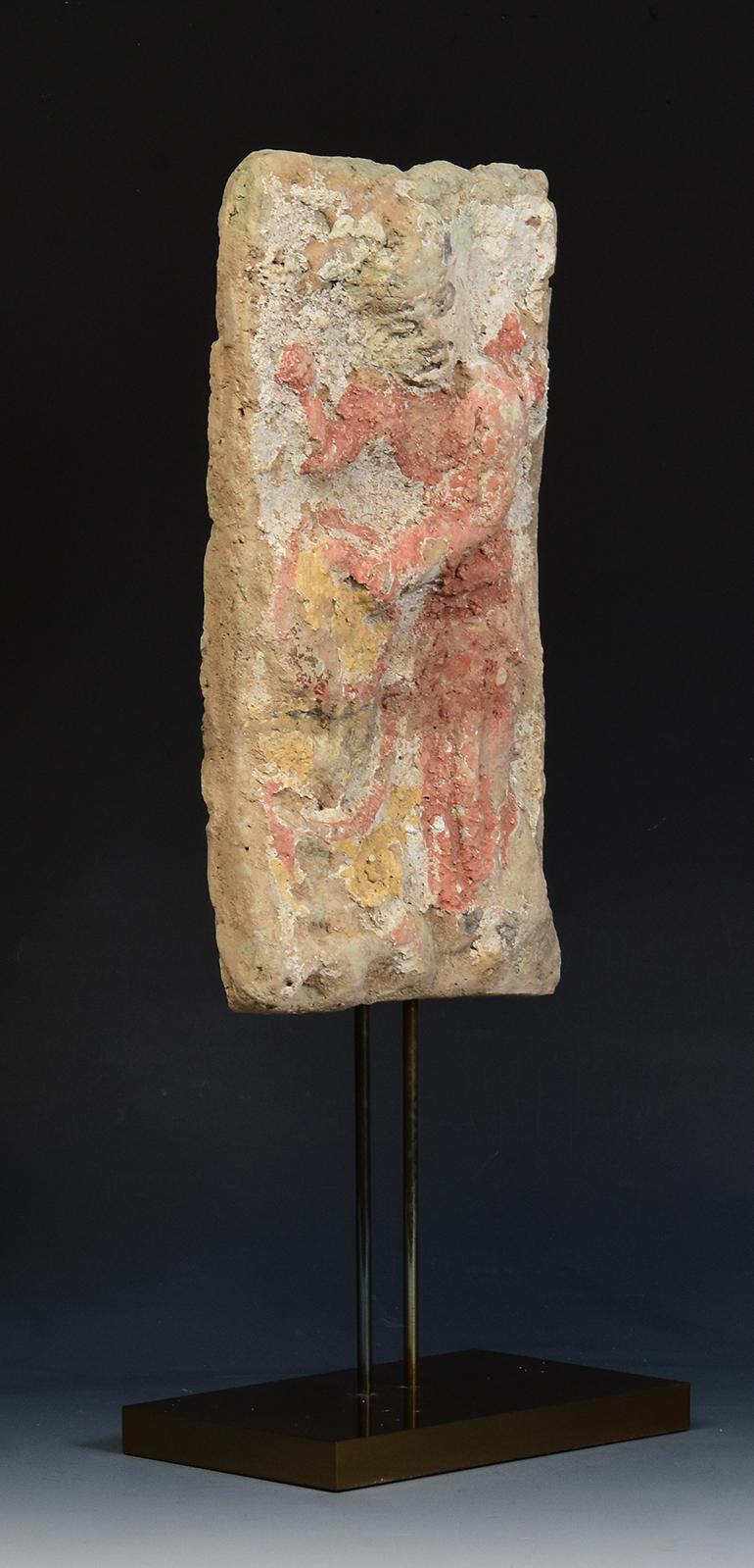 Song Dynasty, Antique Chinese Painted Pottery Panel of Musician Drummer For Sale 9