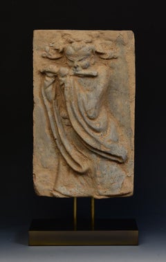 Song Dynasty, Antique Chinese Pottery Brick Tile with Musician Flute Player