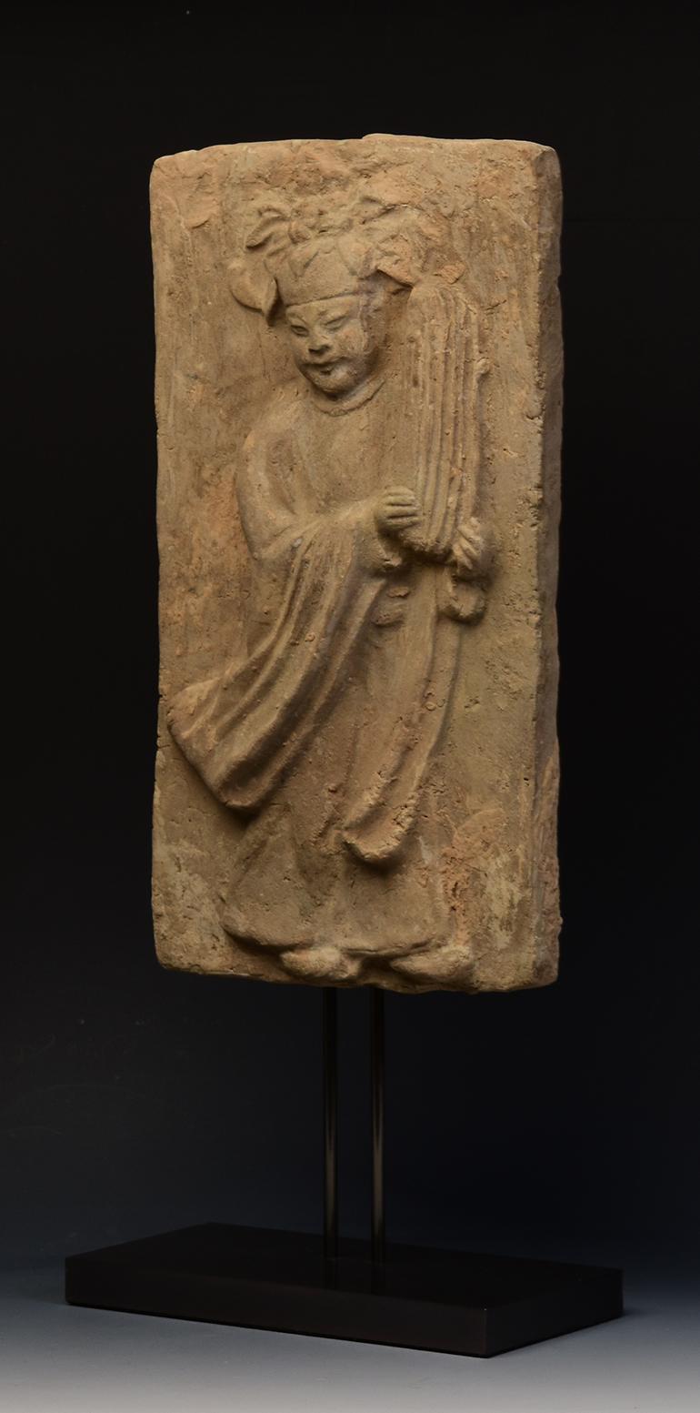 Song Dynasty, Antique Chinese Pottery Brick Tile with Musician 2