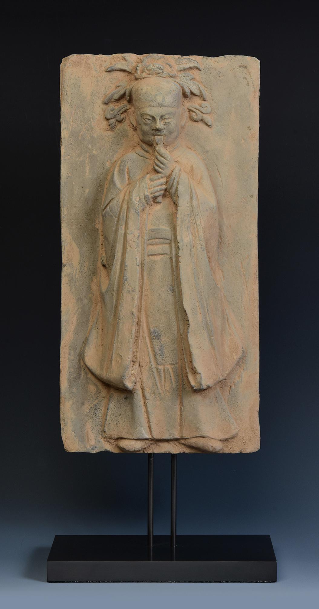 Song Dynasty, Antique Chinese Pottery Flute Player Musician Panel For Sale 9