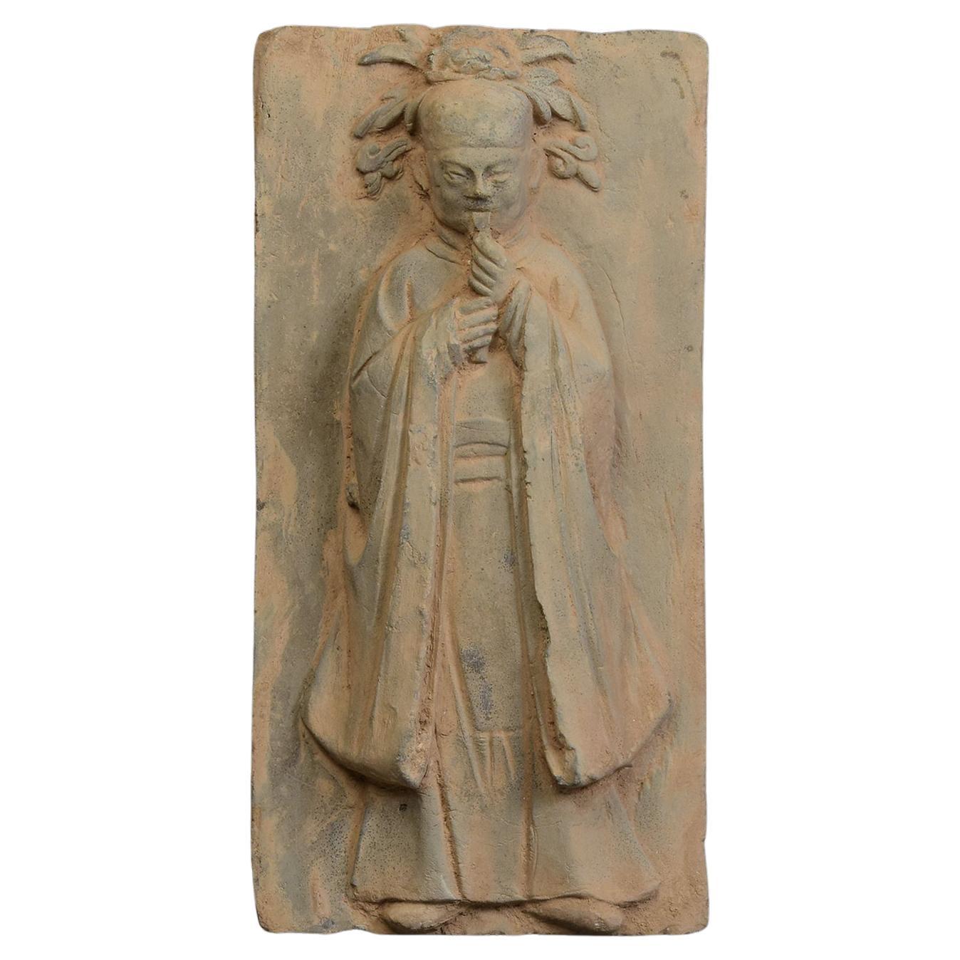 Song Dynasty, Antique Chinese Pottery Flute Player Musician Panel For Sale