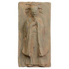 Song Dynasty, Antique Chinese Pottery Flute Player Musician Panel