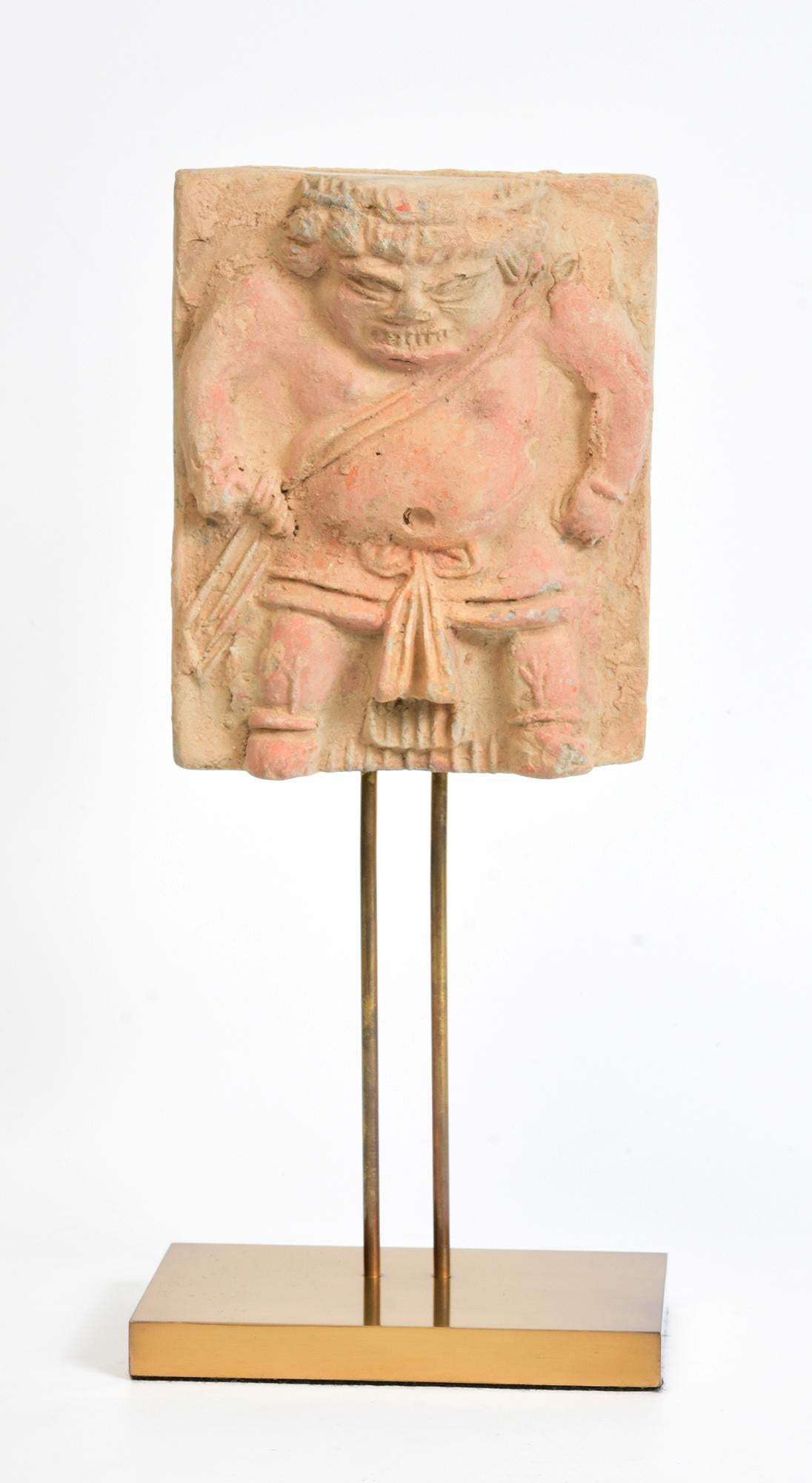 Song Dynasty, Antique Chinese Pottery Tomb Guardian Panel with Stand For Sale 9