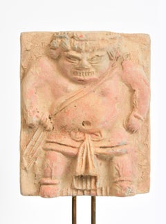 Song Dynasty, Antique Chinese Pottery Tomb Guardian Panel with Stand