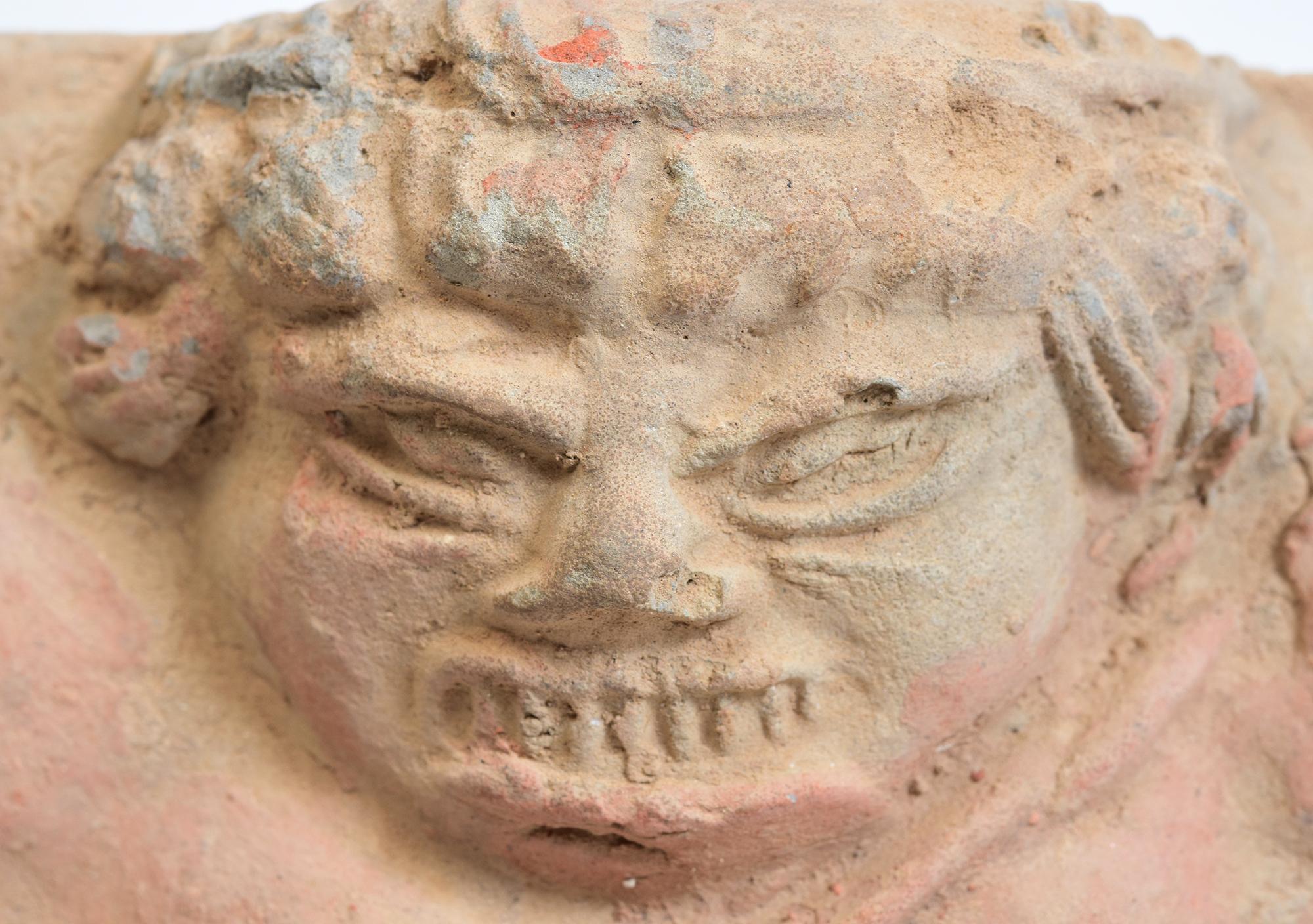 Hand-Carved Song Dynasty, Antique Chinese Pottery Tomb Guardian Panel with Stand