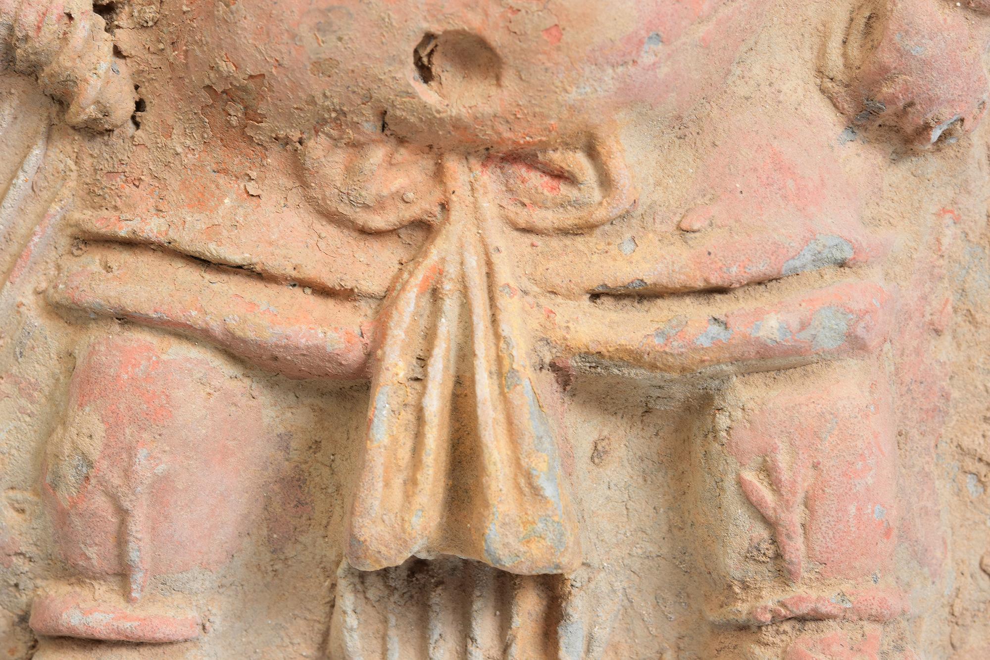 18th Century and Earlier Song Dynasty, Antique Chinese Pottery Tomb Guardian Panel with Stand