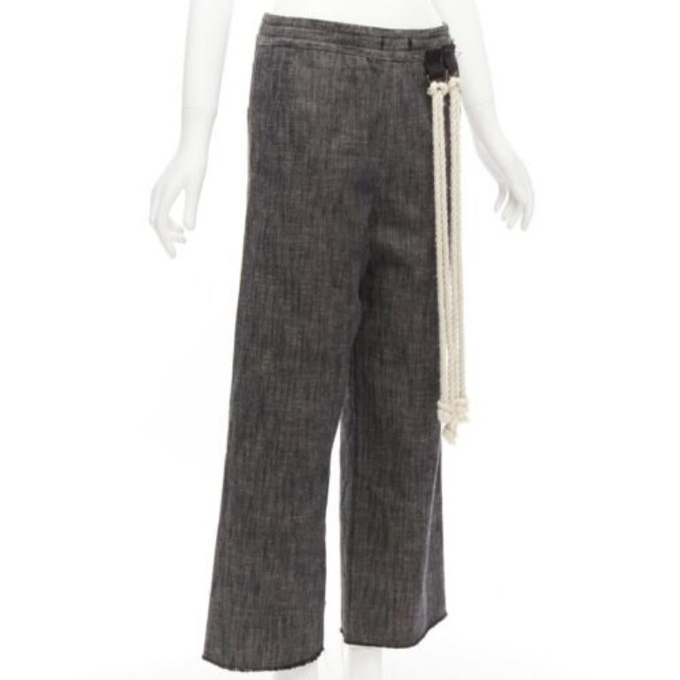 Black SONG FOR THE MUTE 2018 Wander cream rope detail grey wide leg pants FR34 XS For Sale