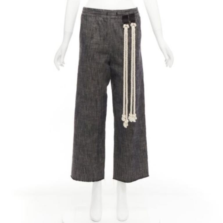 SONG FOR THE MUTE 2018 Wander cream rope detail grey wide leg pants FR34 XS For Sale 4