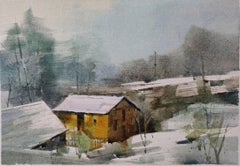 A Tranquil Village Landscape Impressionism Original Watercolor Painting