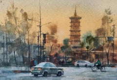 Ancient City Cityscape Impressionism Original Watercolor Painting