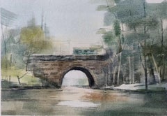 Bridge Landscape Impressionism Original Watercolor Painting