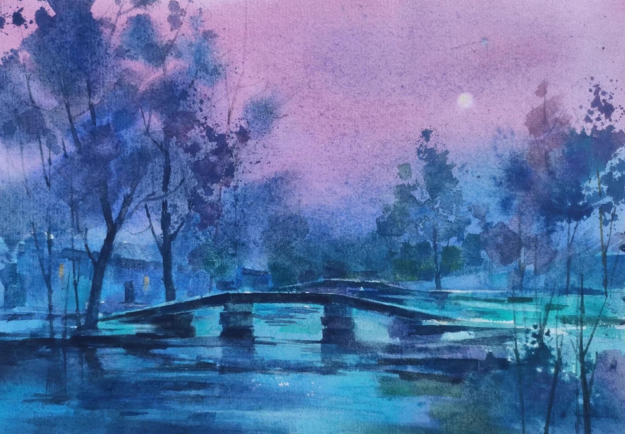 Dreamlike Scenery Landscape Impressionism Original Watercolor Painting