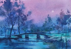 Dreamlike Scenery Landscape Impressionism Original Watercolor Painting