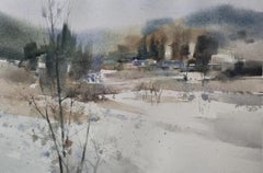 Snowscape Landscape Impressionism Original Watercolor Painting
