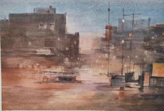 Street Scene Cityscape Impressionism Original Watercolor Painting