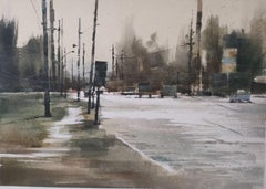 Street Scene Landscape Impressionism Original Watercolor Painting